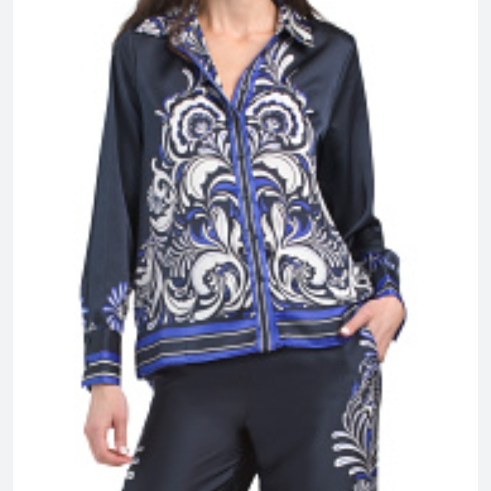 Stylish Navy and White Patterned Shirt